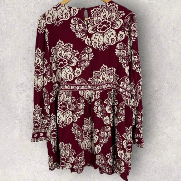 Sezane Andrea Dress Size 46 French US 14 Ornamental Print Burgundy Ecru Shift - Picture 14 of 14